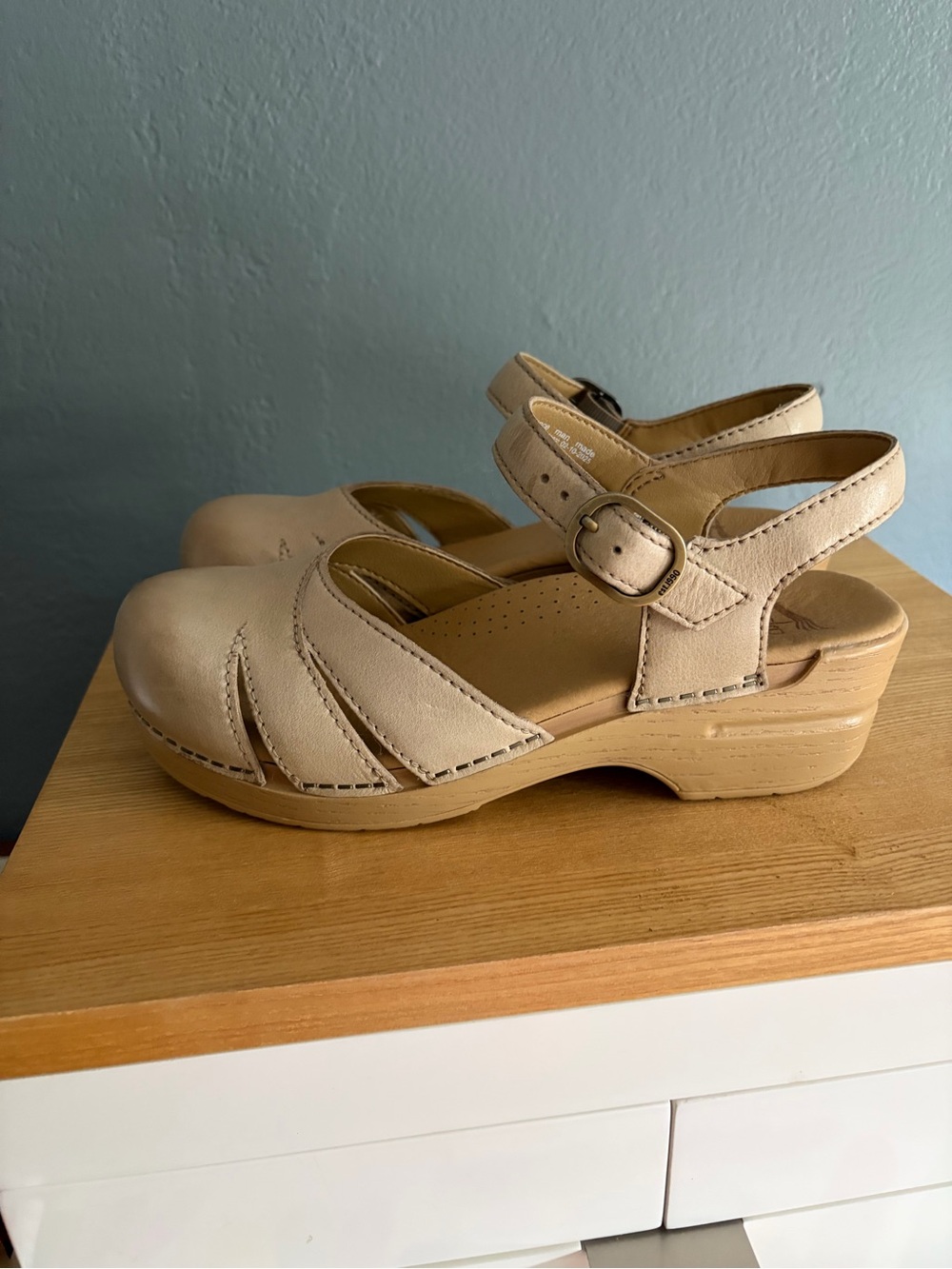 Dansko Beige Women's Sandal Clog with Buckle Strap